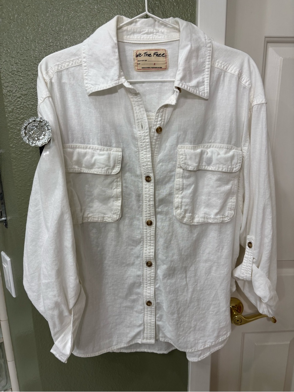 We The Free White Lightweight Button-Up Shirt